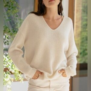 Jenni Kayne Cabin Cream Wool Cashmere Blend V Neck Sweater Womens Size M